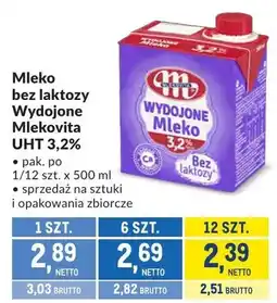 Makro Mleko bez laktozy Wydojone Mlekovita UHT 3,2% oferta