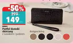 Biedronka WINGS Portfel damski skórzany z suwakiem i paskiem oferta