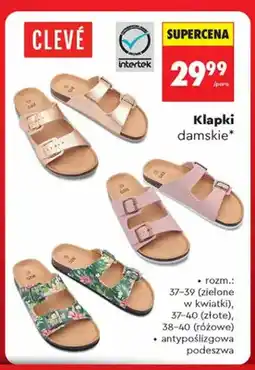 Biedronka Klapki damskie CLEVÉ zielone w kwiatki oferta