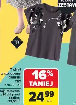 Carrefour T-shirt z ozdobami damski TEX oferta