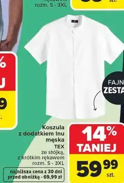 Carrefour Koszula ze stójką, z krótkim rękawem z dodatkiem lnu męska TEX oferta