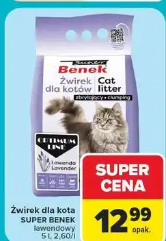 Carrefour Żwirek dla kota SUPER BENEK lawendowy 5 l, 2,60/1 oferta