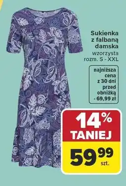 Carrefour Sukienka z falbaną damska wzorzysta oferta