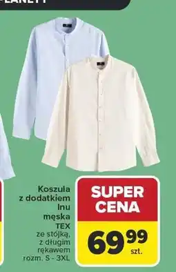 Carrefour Koszula z dodatkiem lnu męska TEX ze stójką z długim rękawem rozm. S-3XL oferta
