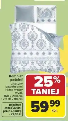 Carrefour Komplet pościeli z satyny bawełnianej wym. 160x200cm + 2x70x80cm oferta