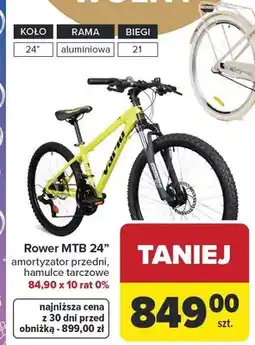 Carrefour Rower MTB 24 amortyzator przedni hamulce tarczowe oferta