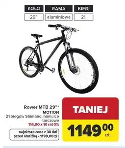 Carrefour Rower MTB 29 MOTION 21 biegów Shimano hamulce tarczowe oferta
