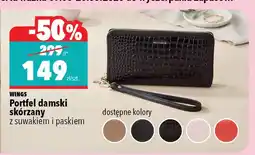 Biedronka Portfel damski skórzany WINGS z suwakiem i paskiem oferta