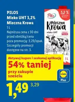 Lidl Mleko UHT 3,2% Mleczna Krowa Pilos oferta