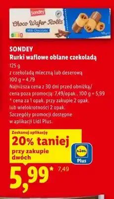Lidl Rurki waflowe oblane czekoladą mleczną SONDEY oferta