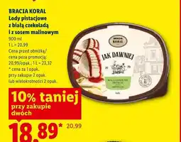 Lidl Lody pistacjowe z białą czekoladą i z sosem malinowym Bracia Koral oferta