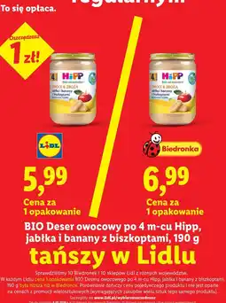 Lidl BIO Deser owocowy po 4 m-cu Hipp, jabłka i banany z biszkoptami oferta