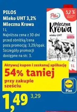 Lidl PILOS Mleko UHT 3,2% Mleczna Krowa oferta