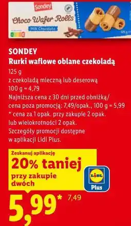 Lidl SONDEY Rurki waflowe oblane czekoladą oferta