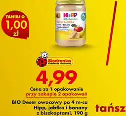 Biedronka BIO Deser owocowy po 4 m-cu Hipp, jabłka i banany z biszkoptami oferta