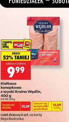 Biedronka Kiełbasa kanapkowa z szynki Kraina Wędlin oferta