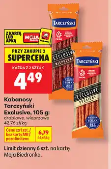 Biedronka Kabanosy Tarczyński Exclusive, 105 g: drobiowe, wieprzowe oferta