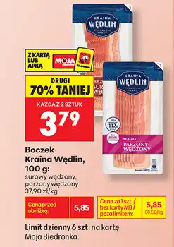 Biedronka Boczek Kraina Wędlin, 100 g: surowy wędzony, parzony wędzony oferta