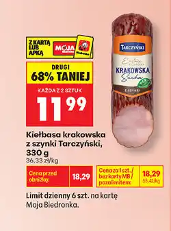 Biedronka Kiełbasa krakowska z szynki Tarczyński oferta