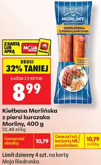 Biedronka Kiełbasa Morlińska z piersi kurczaka Morliny oferta