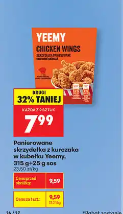 Biedronka Panierowane skrzydełka z kurczaka w kubełku Yeemy, 315 g+25 g sos oferta