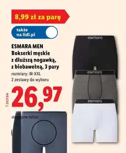 Lidl Bokserki męskie z dłuższą nogawką z biobawełną ESMARA MEN 3 pary oferta