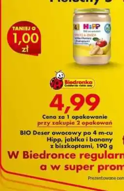 Biedronka BIO Deser owocowy po 4 m-cu Hipp, jabłka i banany z biszkoptami, 190 g oferta
