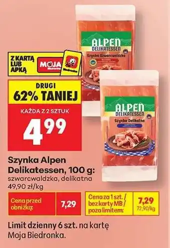 Biedronka Szynka Alpen Delikatessen, 100 g oferta
