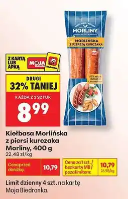 Biedronka Kiełbasa Morliňska z piersi kurczaka Morliny 400 g oferta