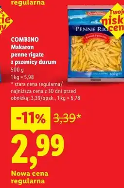 Lidl Makaron COMBINO penne rigate z pszenicy durum oferta