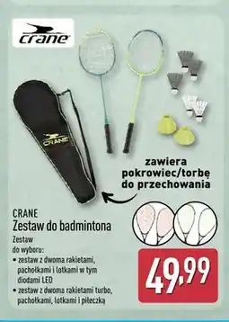ALDI Zestaw do badmintona z dwoma rakietami turbo, pachołkami, lotkami i piłeczką Crane oferta