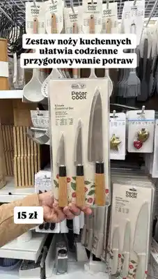Pepco Zestaw noży kuchennych Peter Cook Knives Essential Set bambusowa rączka stalowe 9,13,20,5cm oferta