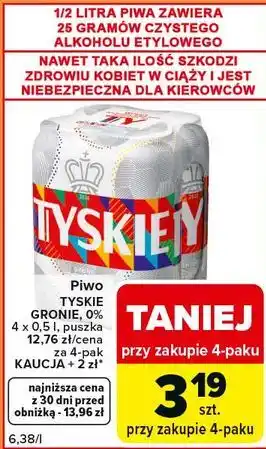 Piwo TYSKIE GRONIE, 0% 4 x 0,5 l, puszka