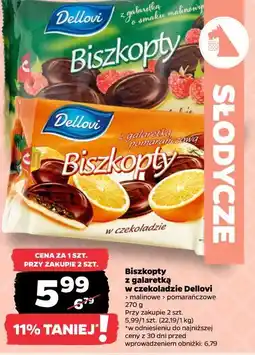 Netto Biszkopty z galaretką w czekoladzie Dellovi malinowe pomarańczowe oferta