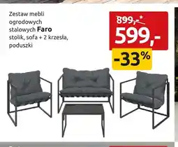 Black Red White Zestaw mebli ogrodowych stalowych Faro stolik, sofa + 2 krzesła, poduszki oferta