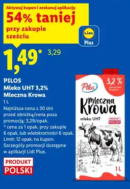 Lidl Pilos Mleko UHT 3,2% Mleczna Krowa oferta