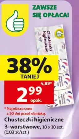 Auchan Chusteczki higieniczne 3-warstwowe, 10 x 10 szt oferta