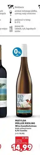 Kaufland MATYLDA MULLER RIESLING Wino bezalkoholowe białe półwytrawne 0,75 l butelka oferta