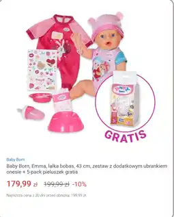 Smyk Baby Born, Emma, lalka bobas, 43 cm, zestaw z dodatkowym ubrankiem onesie + 5-pack pieluszek gratis oferta