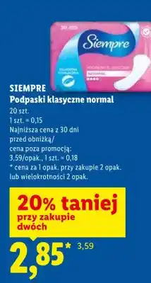 Lidl Podpaski klasyczne SIEMPRE normal oferta