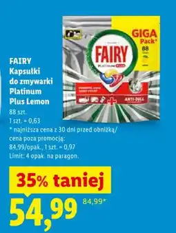 Lidl Kapsułki do zmywarki Platinum Plus Lemon Fairy oferta