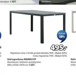 JYSK Stół ogrodowy MARIELYST aluminium i drewno syntetyczne S90 x D150 x W74cm oferta