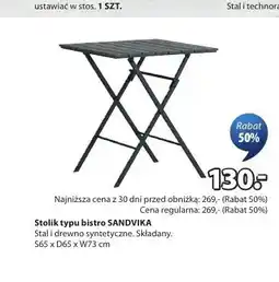 JYSK Stolik typu bistro SANDVIKA stal i drewno syntetyczne S65 x D65 x W73cm oferta