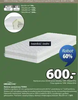 JYSK Materac sprężynowy DREAMZONE TENNA 80x200cm oferta