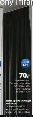 JYSK Zasłona przyciemniająca AMUNGEN 100% poliester z kanalikiem i taśmą 1xS140xD300cm oferta