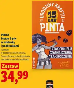 Lidl Zestaw 3 piw ze szklanką i podkładkami PINTA oferta