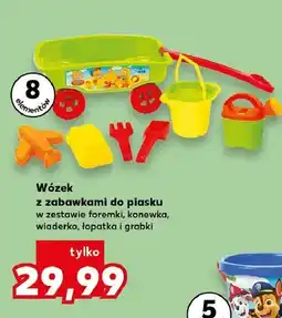 Kaufland Wózek z zabawkami do piasku w zestawie foremki konewka wiaderko łopatka i grabki oferta