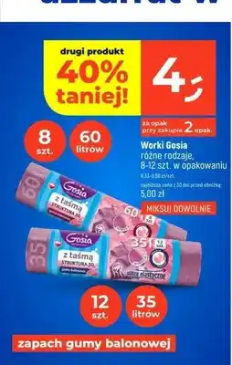 Dealz Worki z taśmą struktura 3D zapach gumy balonowej Gosia 60l 8-pak oferta