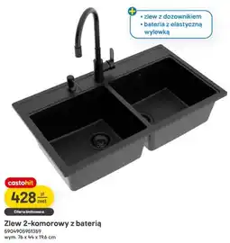 Castorama Zlew 2-komorowy z baterią wym. 76x44x19,6cm oferta