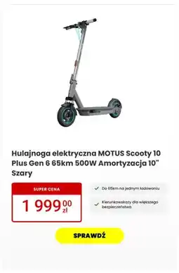 Media Expert Hulajnoga elektryczna motus Scooty 10 Plus Gen 6 65km 500W Amortyzacja 10 Szary oferta